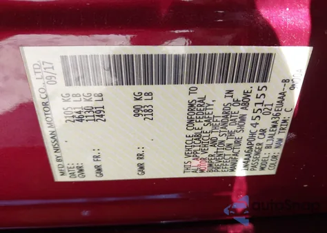 2017 Nissan Maxima 3.5 Sl from USA, damaged, VIN 1N4AA6AP0HC455155